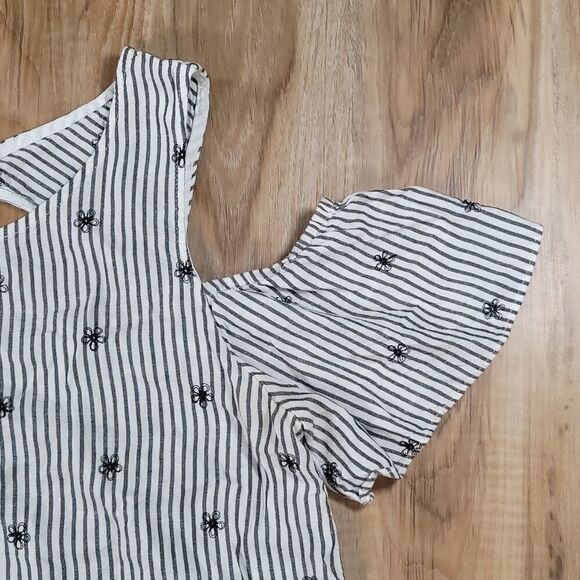 🔹️🔺️Anthropologie Everly Blue Embroidered Floral Cold Shoulder Top Large - Picture 8 of 16